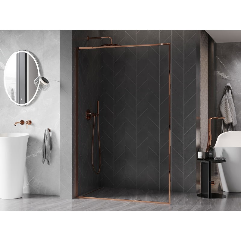 Mexen Kioto-XF L Walk-in Shower Wall with Frame 100 x 202 cm, Transparent 10 mm, Rose Gold - 800-100-174-60-00-XF