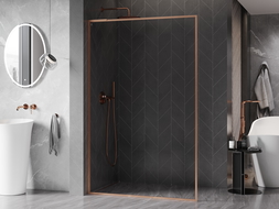 Mexen Kioto-XF L Walk-in Shower Wall with Frame 50 x 202 cm, Transparent 10 mm, Brushed Copper - 800-050-174-65-00-XF