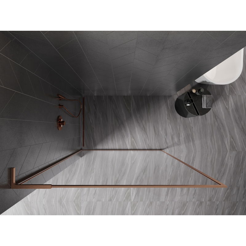 Mexen Kioto-XF L Walk-in Shower Screen with Frame 50 x 202 cm, Transparent 10 mm, Brushed Copper - 800-050-174-65-00-XF