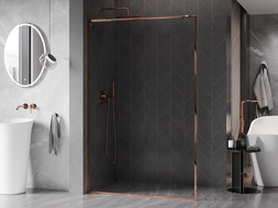 Mexen Kioto-F L Walk-in Shower Wall with Frame 60 x 202 cm, Transparent 8 mm, Rose Gold - 800-060-174-60-00