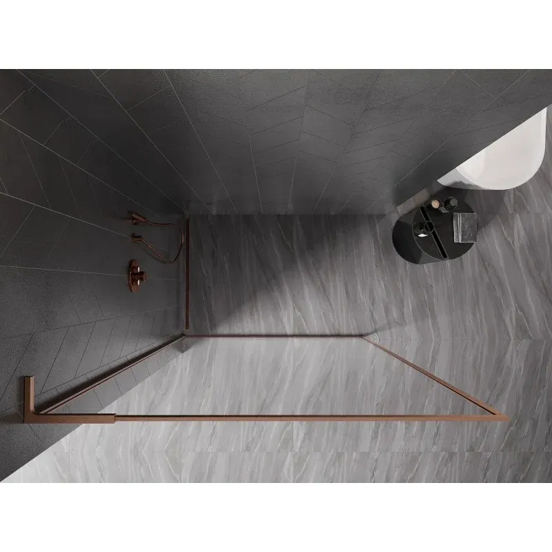 Mexen Kioto-F L Walk-in Shower Screen with Frame 50 x 202 cm, Transparent 8 mm, Brushed Copper - 800-050-174-65-00