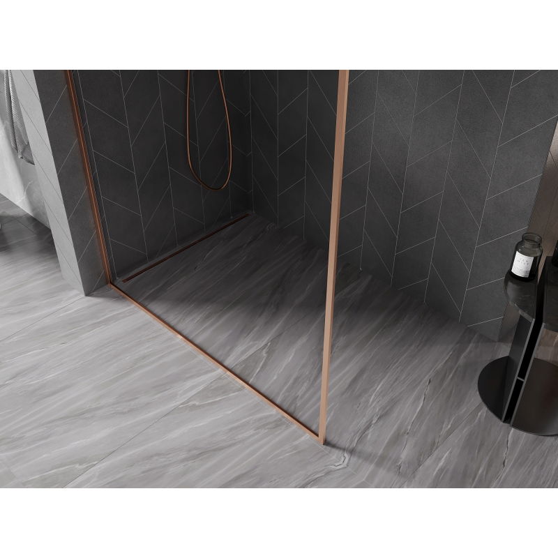 Mexen Kioto-F L Walk-in Shower Screen with Frame 65 x 202 cm, Transparent 8 mm, Brushed Copper - 800-065-174-65-00