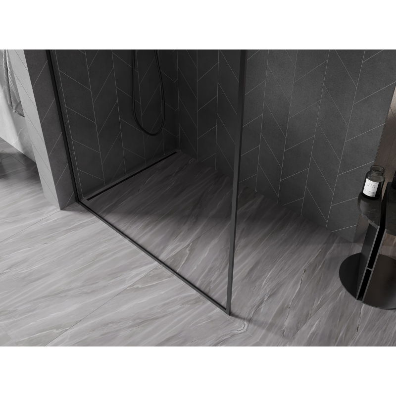 Mexen Kioto-F L Walk-in Shower Wall with Frame 90 x 202 cm, Transparent 8 mm, Black - 800-090-174-70-00