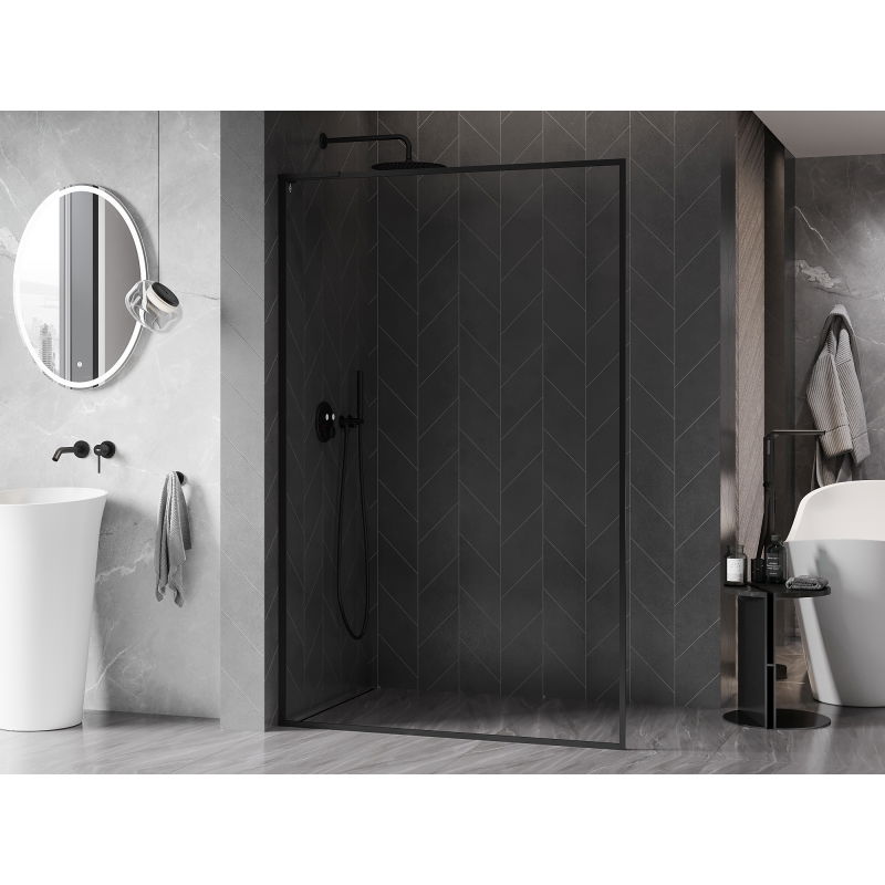 Mexen Kioto-F L Shower Wall Walk-in with Frame 95 x 202 cm, Transparent 8 mm, Black - 800-095-174-70-00