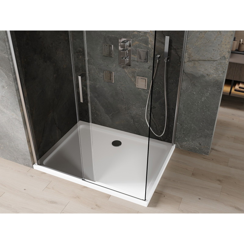 Mexen Omega sliding shower enclosure 130 x 90 cm, graphite, chrome + Flat shower tray, white - 825-130-090-01-40-4010