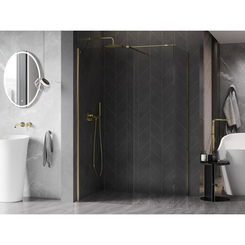 Mexen Kioto-X shower wall Walk-in 150 x 100 cm, transparent 10 mm, gold - 800-150-202-50-00-100-X