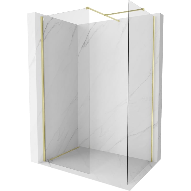 Mexen Kioto-X Walk-in Shower Wall 160 x 80 cm, Transparent 10 mm, Brushed Gold - 800-160-202-55-00-080-X