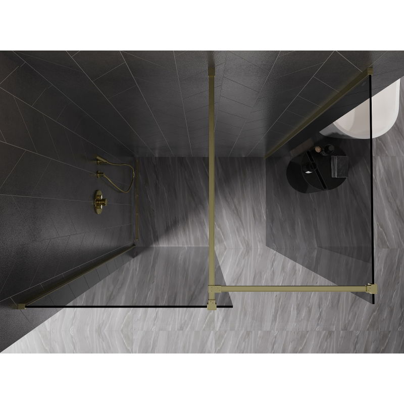 Mexen Kioto-X Walk-in Shower Wall 130 x 120 cm, Transparent 10 mm, Brushed Gold - 800-130-202-55-00-120-X