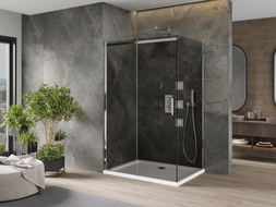 Mexen Omega sliding shower cabin 140 x 90 cm, graphite, chrome + Flat shower tray, white - 825-140-090-01-40-4010