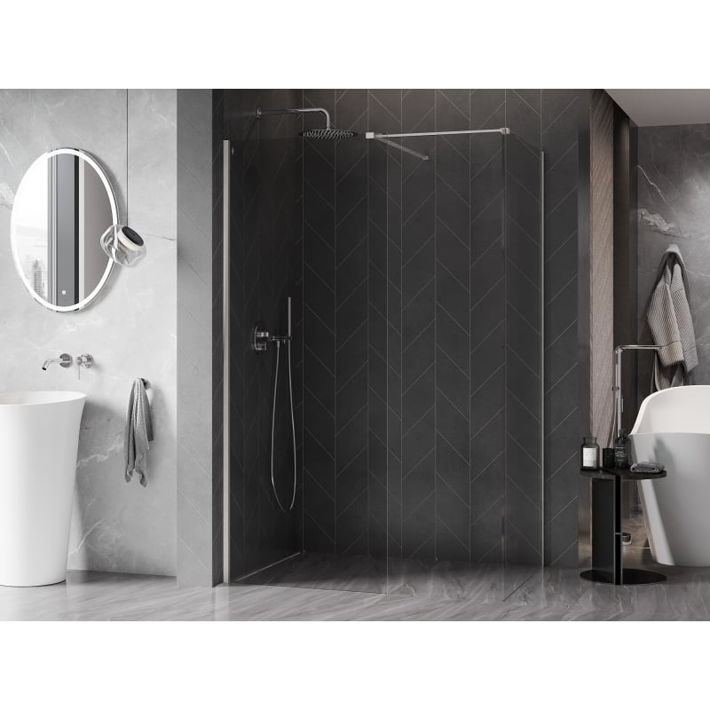 Mexen Kioto-X Walk-in shower wall 140 x 100 cm, transparent 10 mm, brushed nickel - 800-140-202-97-00-100-X