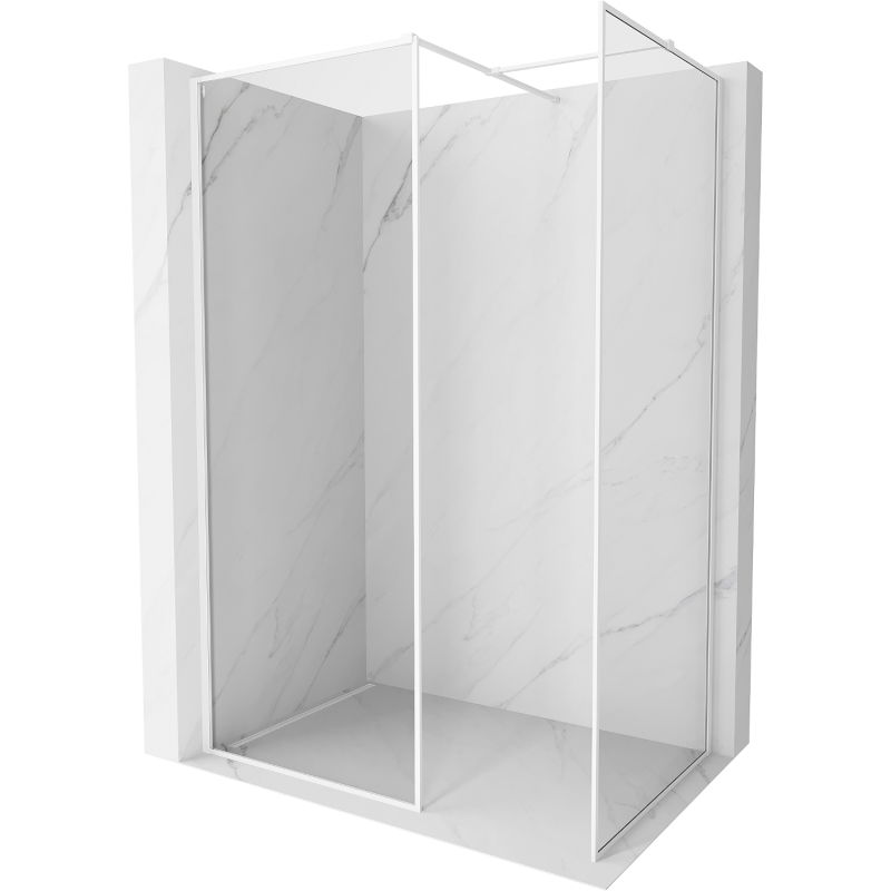 Mexen Kioto-XF Walk-in Shower Wall with Frame 140 x 120 cm, Transparent 10 mm, White - 800-140-202-04-20-120-XF