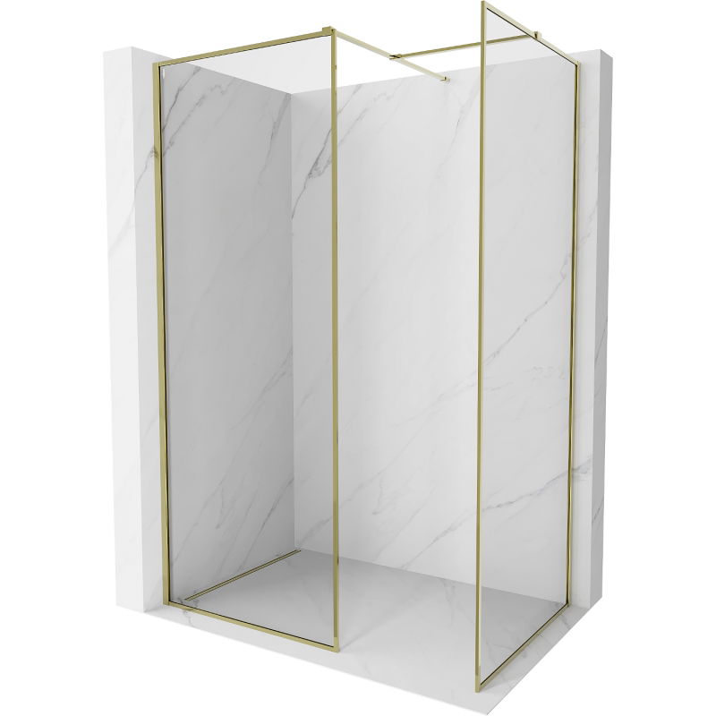 Mexen Kioto-XF Walk-in Shower Wall with Frame 140 x 120 cm, Transparent 10 mm, Gold - 800-140-202-04-50-120-XF