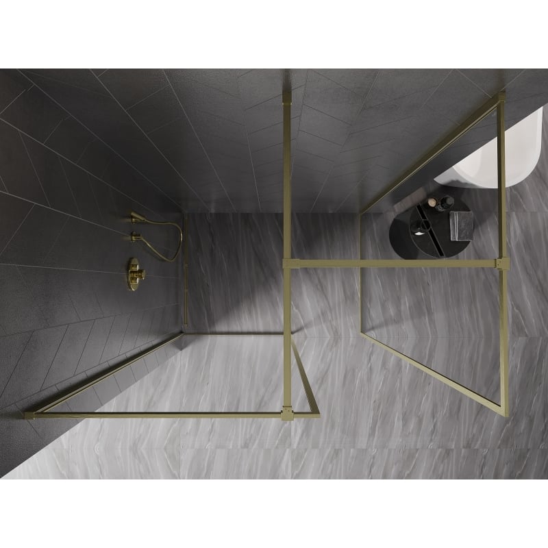 Mexen Kioto-XF Walk-in Shower Wall with Frame 100 x 70 cm, Transparent 10 mm, Brushed Gold - 800-100-202-04-55-070-XF