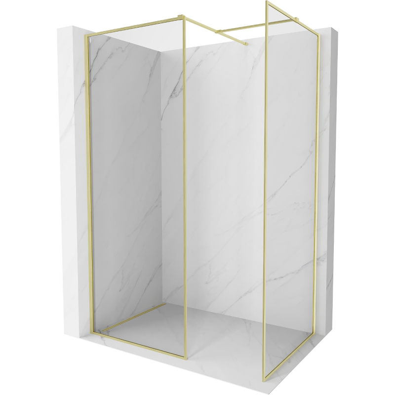 Mexen Kioto-XF Walk-in Shower Wall with Frame 140x120 cm, Clear 10 mm, Brushed Gold - 800-140-202-04-55-120-XF