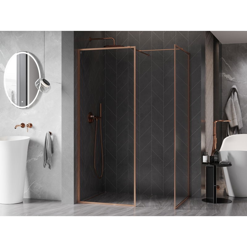 Mexen Kioto-XF Walk-in Shower Wall with Frame 160 x 70 cm, Transparent 10 mm, Brushed Copper - 800-160-202-04-65-070-XF