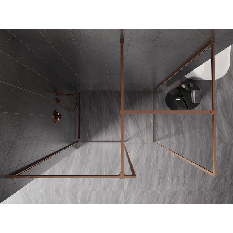 Mexen Kioto-XF Walk-in Shower Wall with Frame 160 x 90 cm, Transparent 10 mm, Brushed Copper - 800-160-202-04-65-090-XF