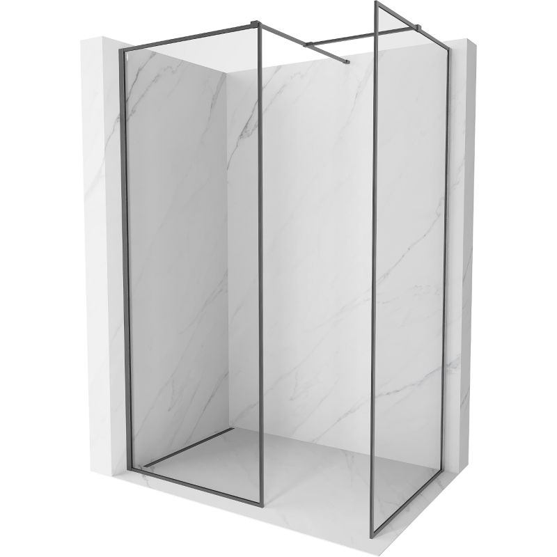 Mexen Kioto-XF Walk-in Shower Wall with Frame 140x120 cm Transparent 10 mm Brushed Gun Gray - 800-140-202-04-66-120-XF