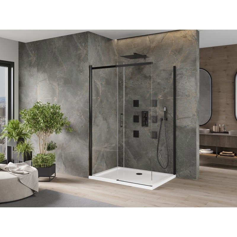 Mexen Omega sliding shower cabin 110 x 80 cm, transparent, black + Flat shower tray, white - 825-110-080-70-00-4010B