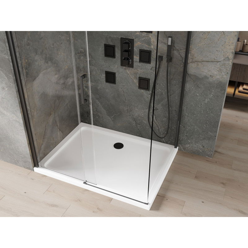 Mexen Omega sliding shower enclosure 120 x 80 cm, transparent, black + Flat shower tray, white - 825-120-080-70-00-4010B