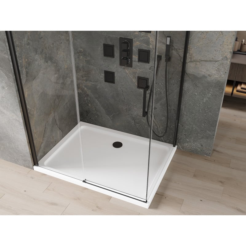 Mexen Omega sliding shower cabin 120 x 80 cm, transparent, black + Flat tray, white - 825-120-080-70-00-4010B