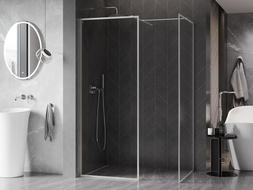Mexen Kioto-XF Walk-in Shower Screen with Frame 140x110 cm, Transparent 10 mm, Brushed Nickel - 800-140-202-04-97-110-XF