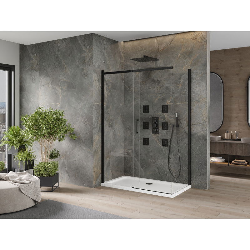 Mexen Omega Sliding Shower Enclosure 130 x 70 cm, Transparent, Black + Flat Tray, White - 825-130-070-70-00-4010B