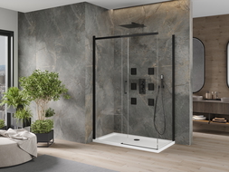 Mexen Omega extendable shower cubicle 130 x 70 cm, Transparent, Black + shower tray Flat, White - 825-130-070-70-00-4010B