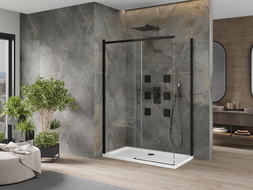 Mexen Omega Sliding Shower Enclosure 130 x 70 cm, Transparent, Black + Flat Tray, White - 825-130-070-70-00-4010B