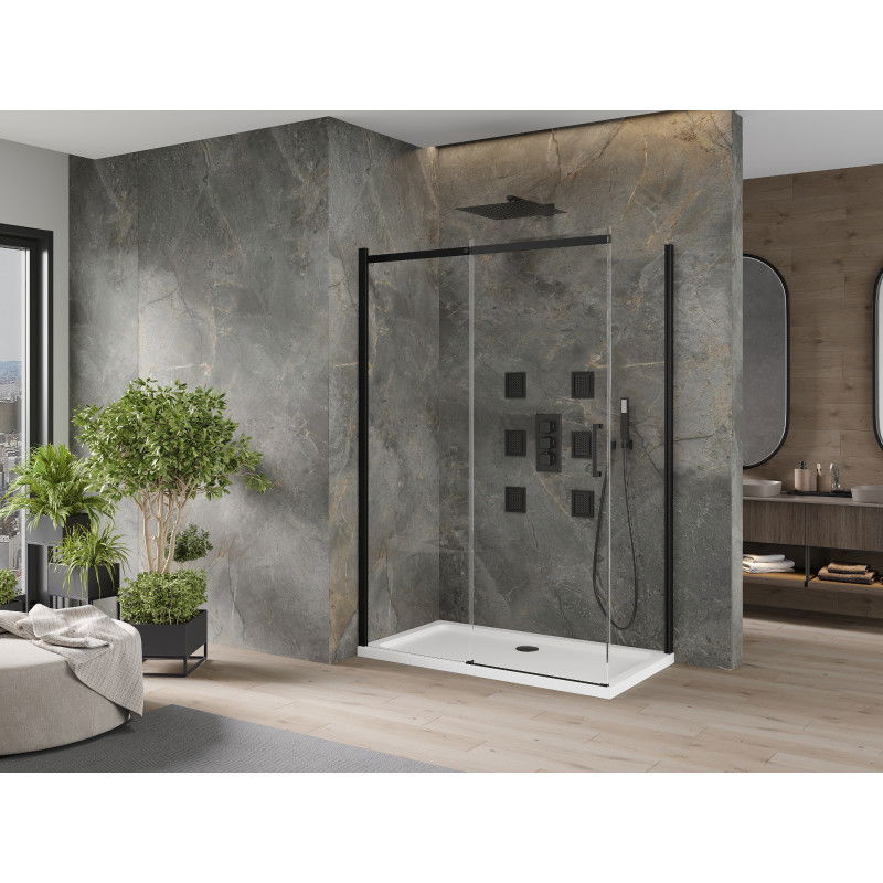 Mexen Omega Sliding Shower Enclosure 130 x 70 cm, Transparent, Black + Flat Tray, White - 825-130-070-70-00-4010B