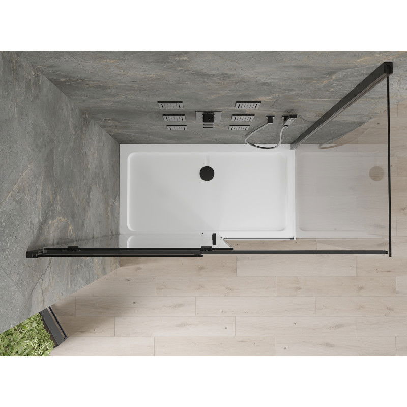 Mexen Omega Sliding Shower Enclosure 130 x 70 cm, Transparent, Black + Flat Tray, White - 825-130-070-70-00-4010B