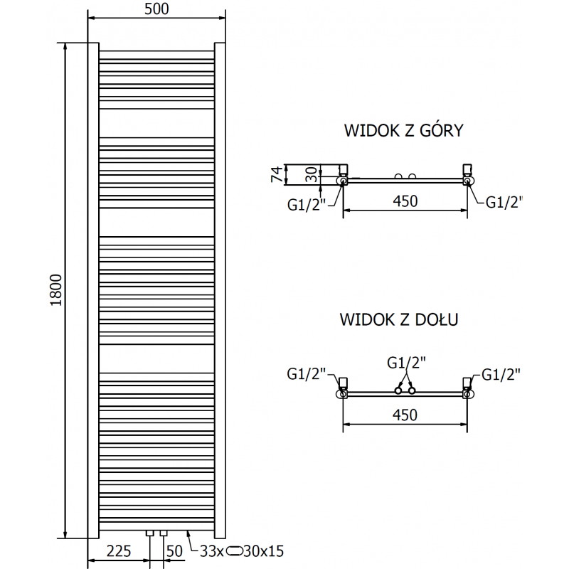 Mexen Hades Electric Radiator 1800 x 500 mm, 900 W, Gold - W104-1800-500-2900-50