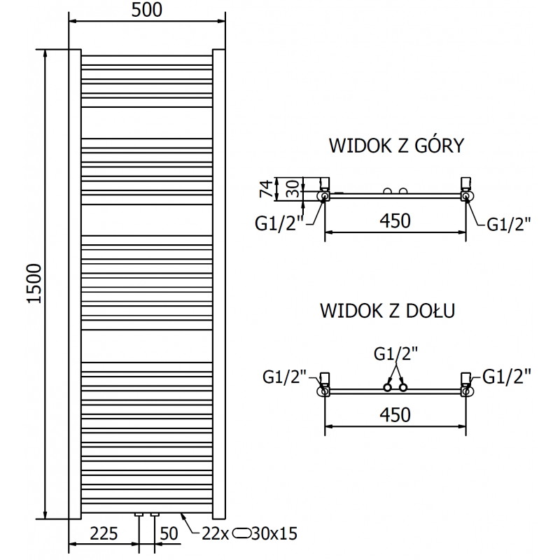 Mexen Hades electric radiator 1500 x 500 mm, 600 W, gold - W104-1500-500-2600-50