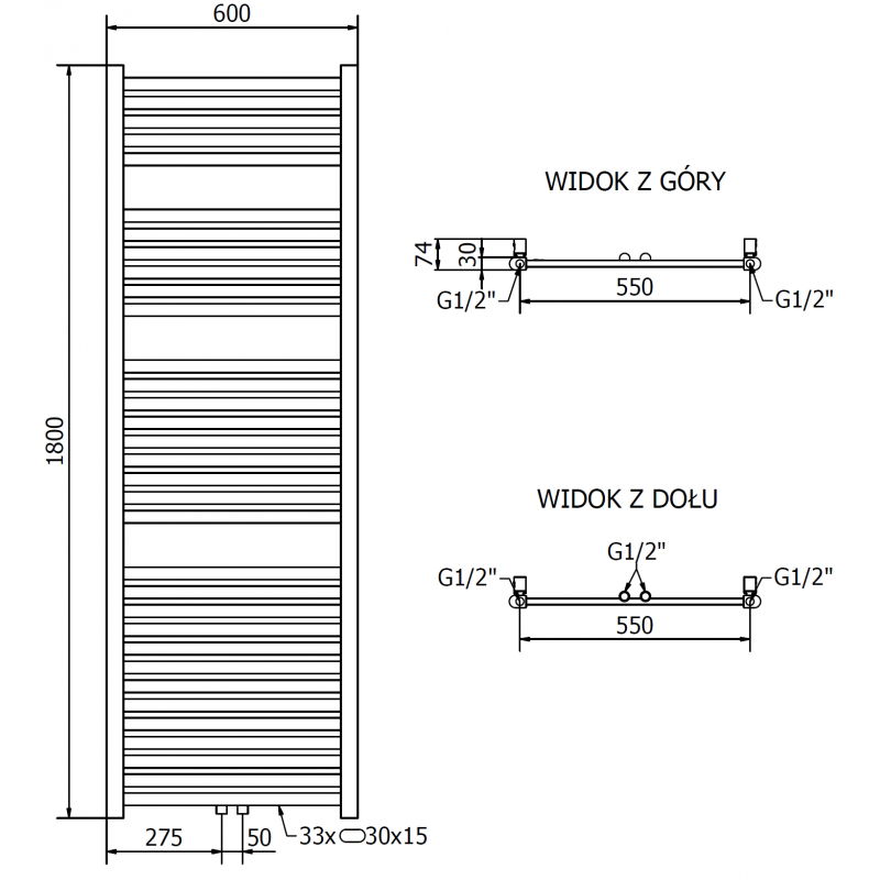 Mexen Hades bathroom radiator 1800 x 600 mm, 790 W, gold - W104-1800-600-00-50