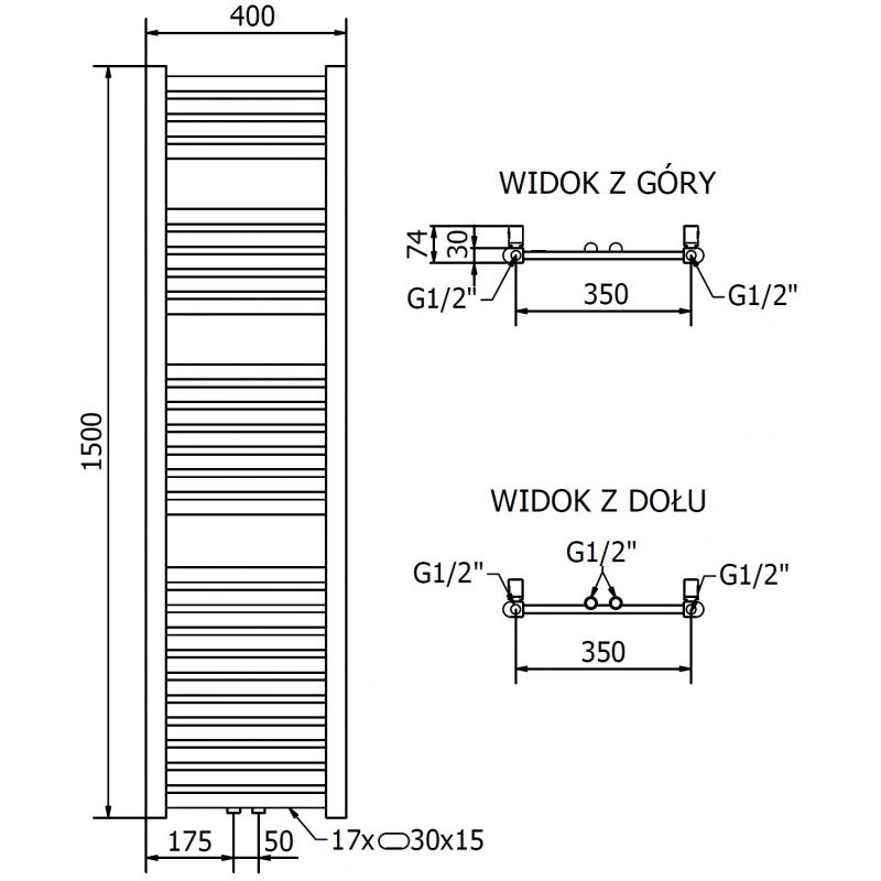 Mexen Hades Bathroom Radiator 1500 x 400 mm, 461 W, Gold - W104-1500-400-00-50