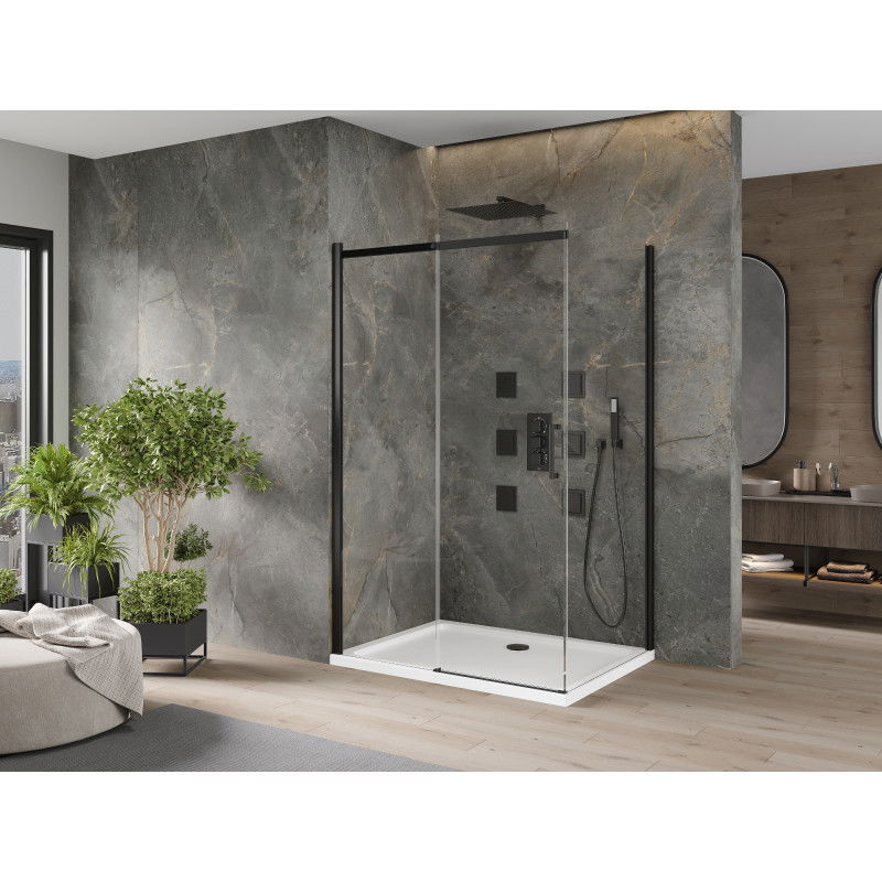 Mexen Omega sliding shower cabin 130 x 90 cm, transparent, black + Flat shower tray, white - 825-130-090-70-00-4010B
