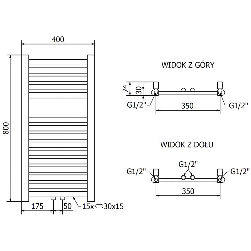 Mexen Hades bathroom radiator 800 x 400 mm, 253 W, gold - W104-0800-400-00-50