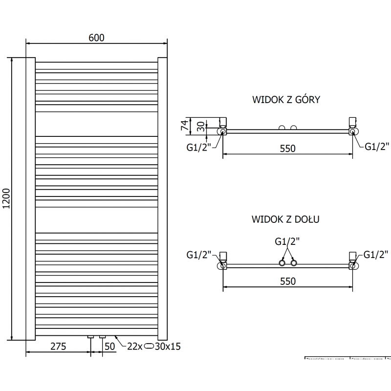 Mexen Hades bathroom radiator 1200 x 600 mm, 527 W, gold - W104-1200-600-00-50