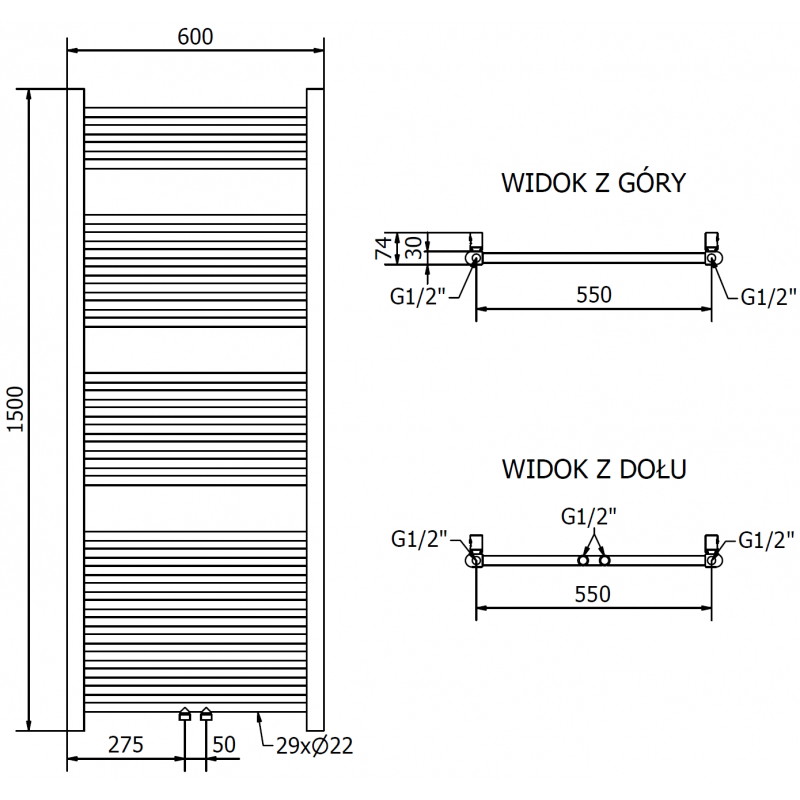 Mexen Mars Electric Radiator 1500 x 600 mm, 600 W, Gold - W110-1500-600-2600-50