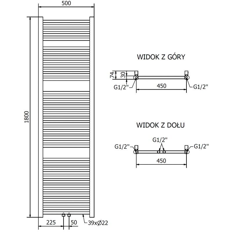 Mexen Mars bathroom radiator 1800 x 500 mm, 643 W, gold - W110-1800-500-00-50