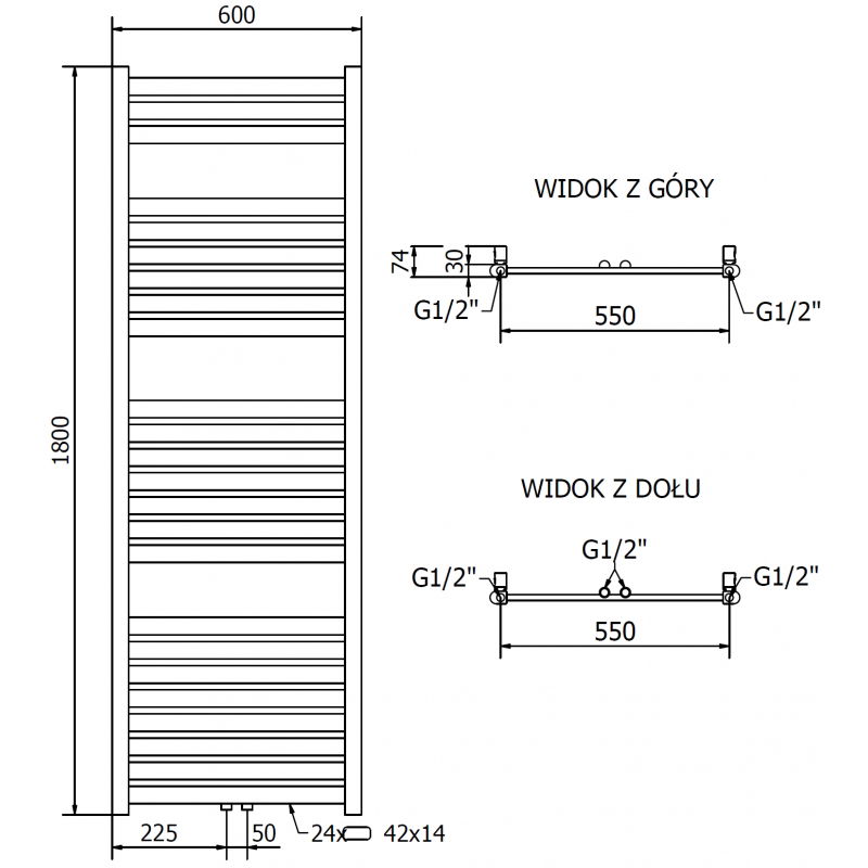 Mexen Uran bathroom radiator 1800 x 600 mm, 738 W, gold - W105-1800-600-00-50