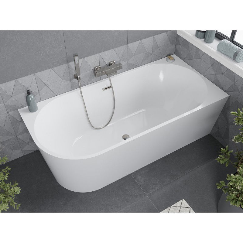 Mexen Mia freestanding corner right bath 140 x 75 cm, white, brushed nickel overflow - 52691407500P-97
