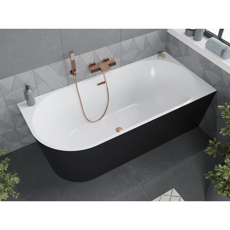 Mexen Mia freestanding corner right bath 140 x 75 cm, white/black, brushed copper overflow - 52691407575P-65