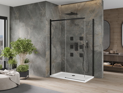 Mexen Omega sliding shower cabin 140 x 80 cm, transparent, black + Flat tray, white - 825-140-080-70-00-4010B