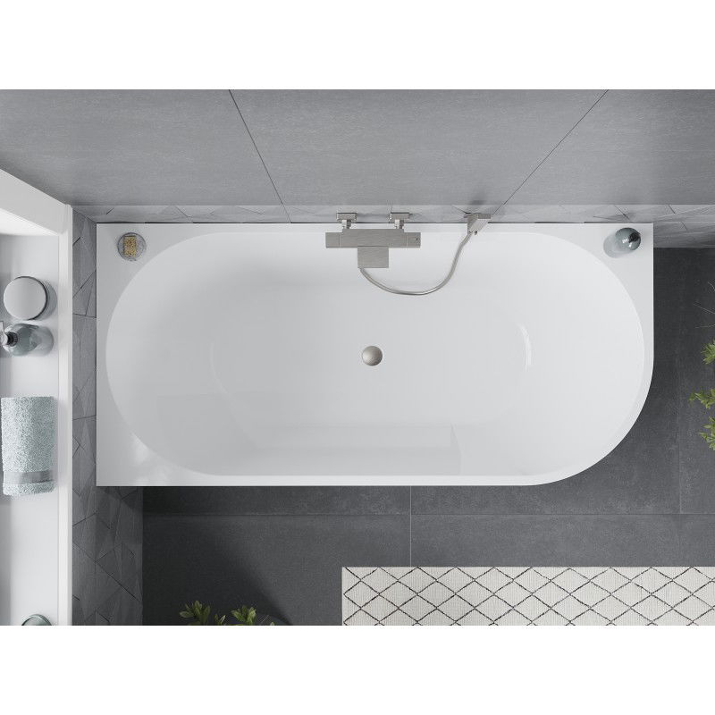 Mexen Mia freestanding corner left bathtub 140 x 75 cm, white, brushed nickel overflow - 52691407500L-97