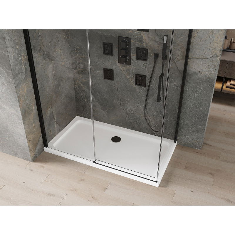 Mexen Omega sliding shower cabin 140 x 80 cm, transparent, black + Flat tray, white - 825-140-080-70-00-4010B