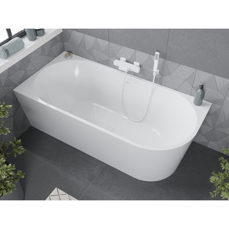 Mexen Mia freestanding corner bath left 140 x 75 cm, white, white overflow - 52691407500L-20