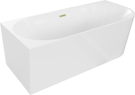 Mexen Mia freestanding corner bathtub left 140 x 75 cm, white, brushed gold overflow - 52691407500L-55
