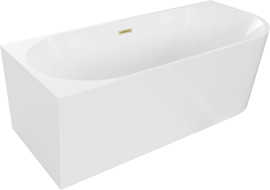 Mexen Mia freestanding corner left bath 140 x 75 cm, white, brushed gold overflow - 52691407500L-55