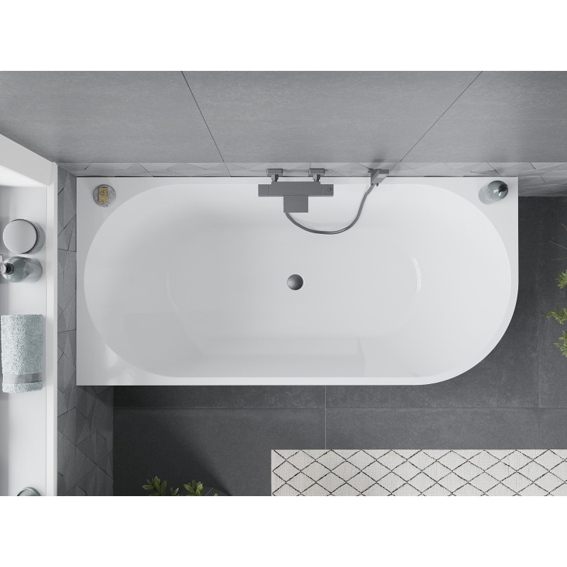 Mexen Mia freestanding corner bathtub left 140 x 75 cm, white/black, brushed gun gray overflow - 52691407575L-66