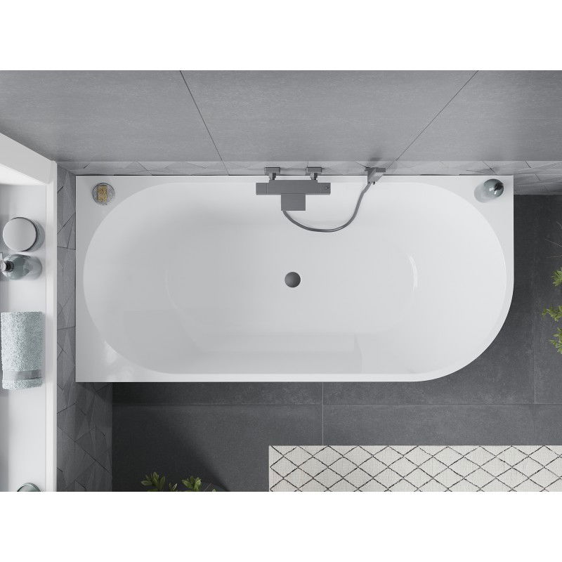 Mexen Mia Freestanding Corner Left Bathtub 140 x 75 cm, White/Black, Gun Metal Overflow - 52691407575L-95